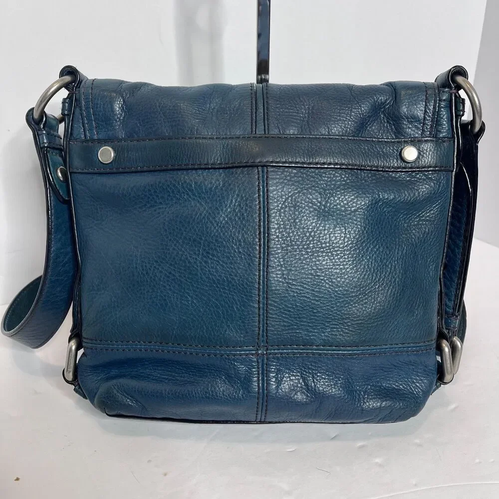 Fossil Vintage Maddox Blue Leather Messenger Shoulder Crossbody Bag